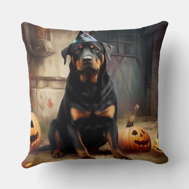 Coussin Citrouilles Rottweiler Halloween Épouvantable (Verso)