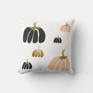 Coussin Citrouilles stylisées en noir, rose poudré, blanc