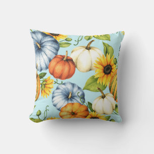 Coussin Citrouilles, tournesols, aquarelle