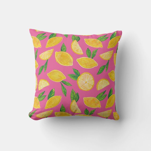 Coussin Citrus Citron Fruit motif rose (Recto)