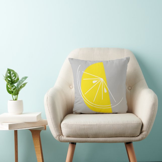 Coussin Citrus Citron jaune blanc carré gris (Chaise)