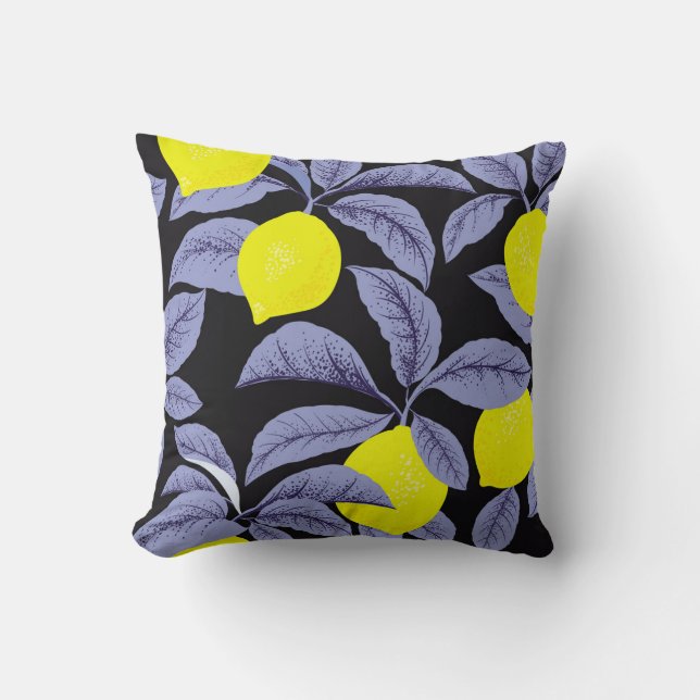 Coussin Citrus de citron, design vintage botanique. (Recto)