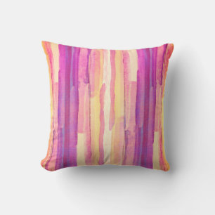 Coussin clair moderne rayures d'aquarelle violet rose