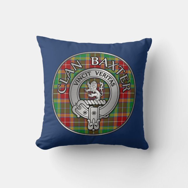 Coussin Clan Baxter Crest et Tartan (Recto)
