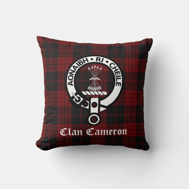 Coussin Clan Cameron Crest Badge et Tartan (Recto)
