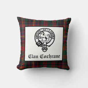 Coussin Clan Cochrane Crest Badge et Tartan