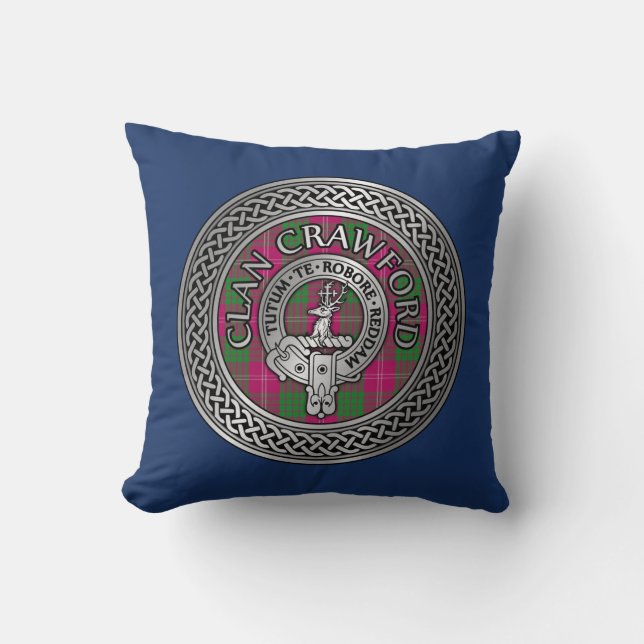 Coussin Clan Crawford Crest & Tartan Knot (Recto)