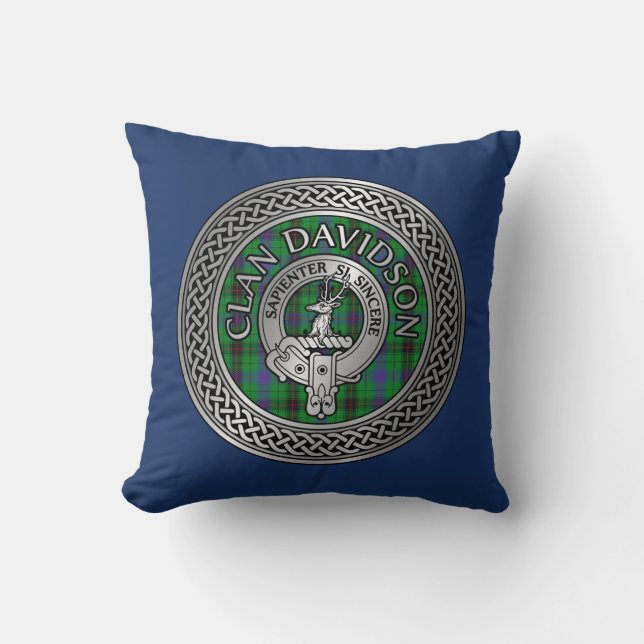Coussin Clan Davidson Crest & Tartan Knot (Recto)