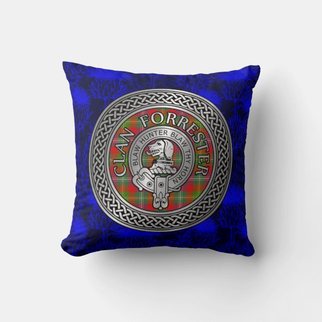 Coussin Clan Forrester | Foster Crest & Tartan Knot (Recto)