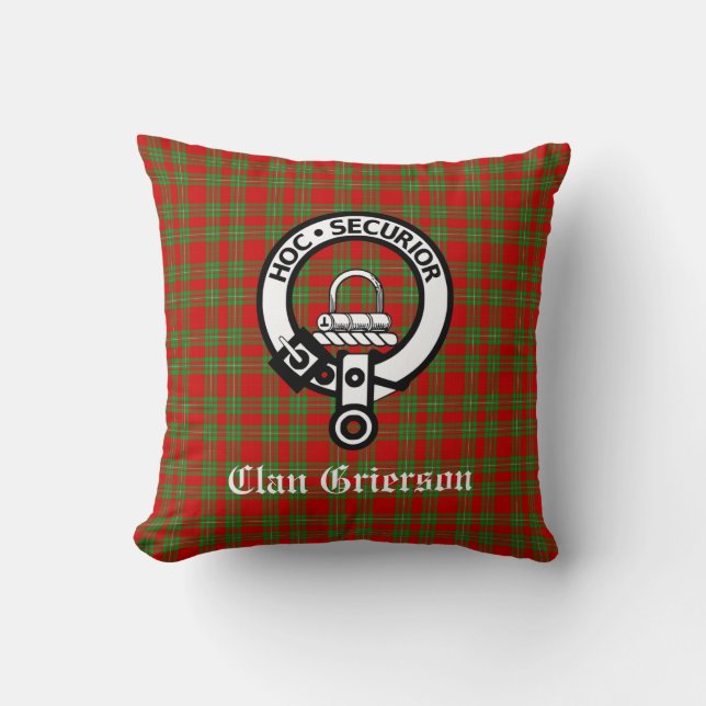 Coussin Clan Grierson Crest Badge & Tartan (Recto)