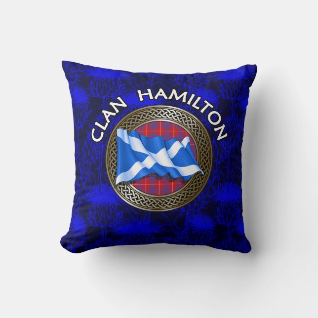 Coussin Clan Hamilton Tartan Knot & Flag (Recto)