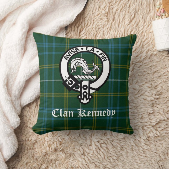 Coussin Clan Kennedy Crest Badge & Tartan (Couverture)
