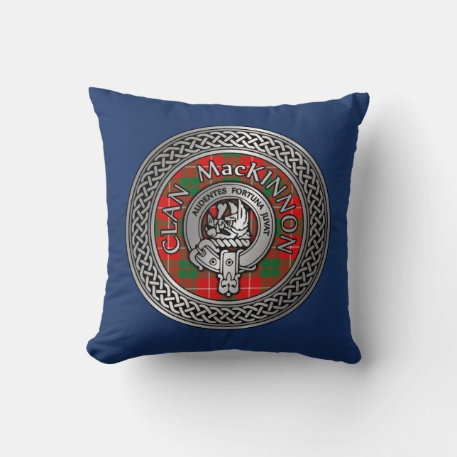 Coussin Clan MacKinnon Crest & Tartan Knot Throw Pillow (Recto)