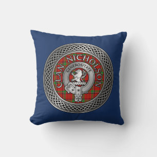 Coussin Clan Nicholson Crest & Tartan Knot