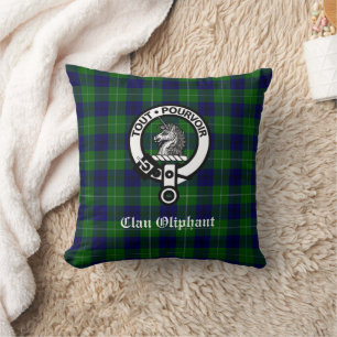 Coussin Clan Oliphant Tartan et Insigne de crête