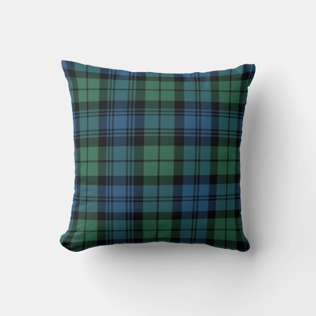 Coussin Clan Plaid Campbell Black Green Blue Check Tartan (Recto)