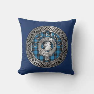 Coussin Clan Ramsay Crest & Hunting Tartan Knot
