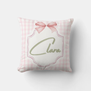 Coussin Clara Baby Girl Nursery Bow&En vichy personnalisée