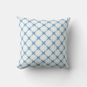 Coussin Classé blanc bleu treillis moderne