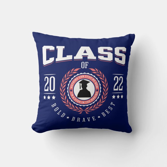 Coussin Classe de 2022 Jour de Graduation Texte blanc Ombr (Recto)