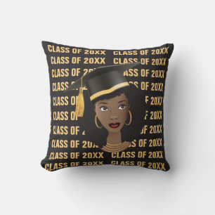 Coussin Classe de fin d'études de 20XX, Black Woman, Gold 