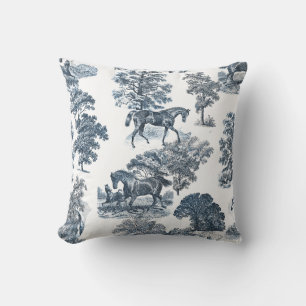 Coussin Classé Elegant Rustic Toile Chevaux Motif Jeter P