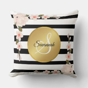Coussin Classé noir et blanc rayé Nom de la servante