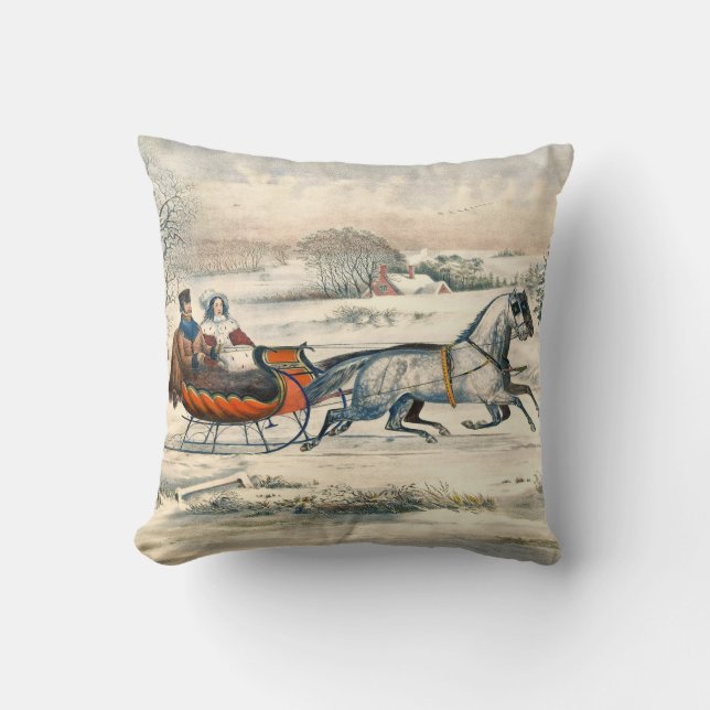 Coussin Classic 1853 Sleigh Ride Currier Ives Road Winter (Recto)