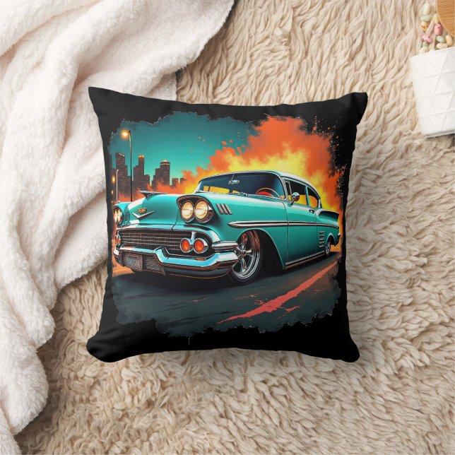 Coussin Classic Car Cushion with Neon Night Street Scene (Couverture)