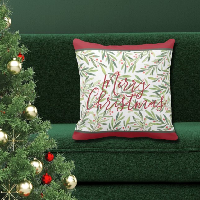 Coussin Classic Green Holly et Berries Joyeux Noël (Créateur téléchargé)