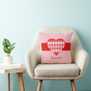 Coussin Classic Valentine Rouge et Rose Grand Coeur (Rose)