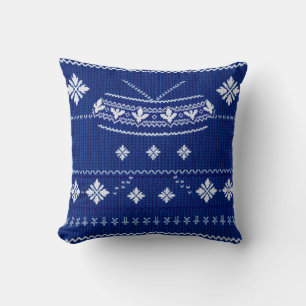 Coussin Classique Bleu Cobalt et Blanc Flocon de Neige Nor