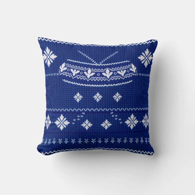 Coussin Classique Bleu Cobalt et Blanc Flocon de Neige Nor (Recto)