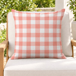 Coussin Classique Carreau Gingham Corail Blanc