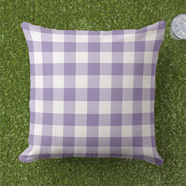 Coussin Classique carreaux gingham violet blanc (Herbe)