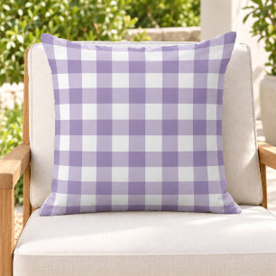 Coussin Classique carreaux gingham violet blanc