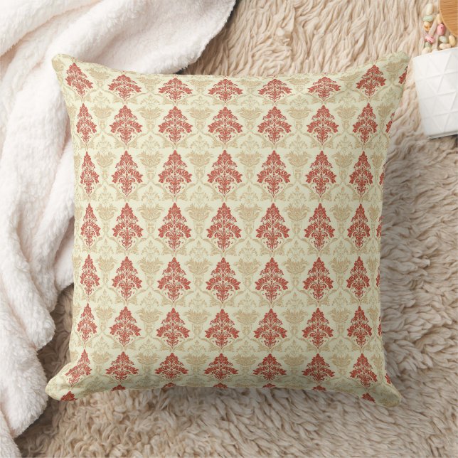 Coussin Classique Damassé Vintage Rouge Vert Beige (Couverture)