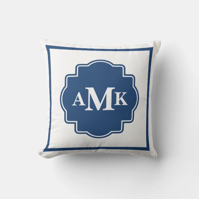 Coussin classique de monogramme de bleu marine et (Recto)