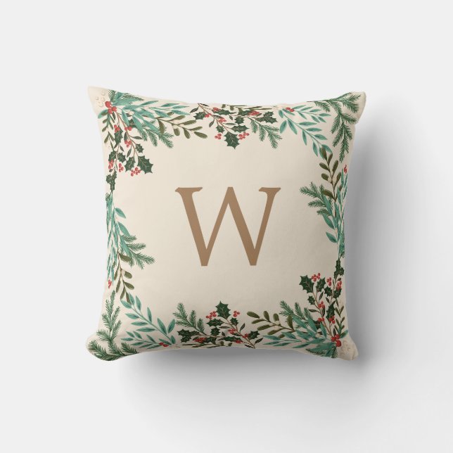 Coussin Classique Monogramme Botanique Noël Fêtes (Recto)