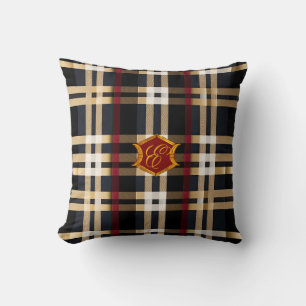 Coussin Classique Monogrammé Carreaux Beige Rouge & Noir 