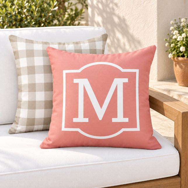 Coussin Classique Monogramme Support Blanc Corail (Créateur téléchargé)