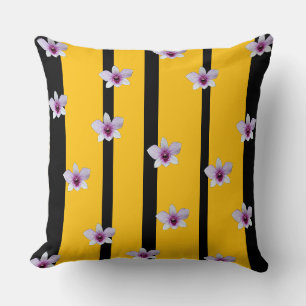 Coussin Classique noir + rayures florales jaunes