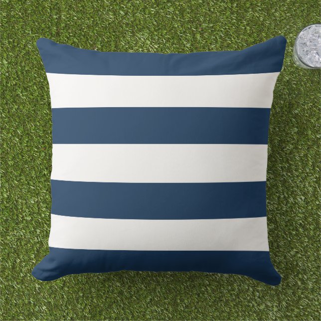 Coussin Classique rayure horizontale large blanche et mari (Herbe)