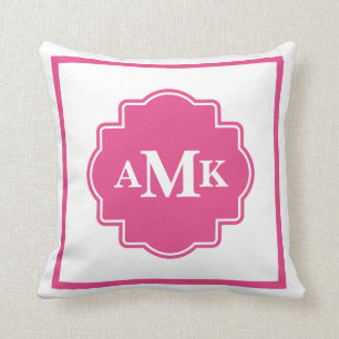 Coussin classique rose foncé et blanc monogramme