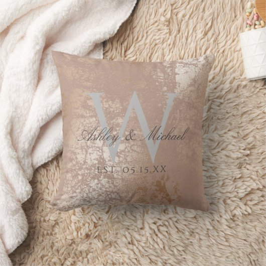 Coussin Clé de Mariage de monogramme Blush & Gold Script (Couverture)