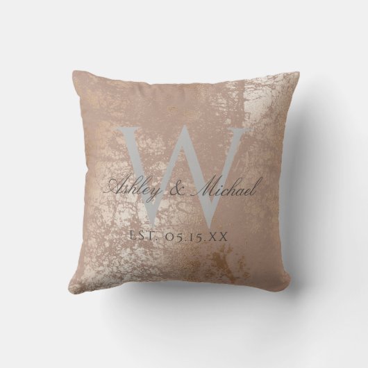 Coussin Clé de Mariage de monogramme Blush & Gold Script (Verso)