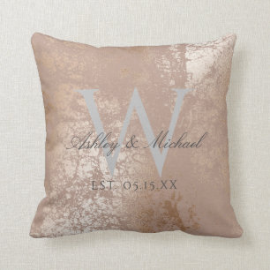 Coussin Clé de Mariage de monogramme Blush & Gold Script