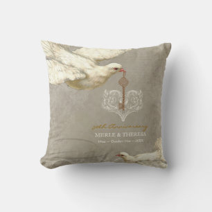 Coussin Clé de mon coeur Dove Swirl Flourish Gris Collage