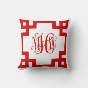 Coussin Clé grecque blanche et rouge Vigne Monogramme DIY