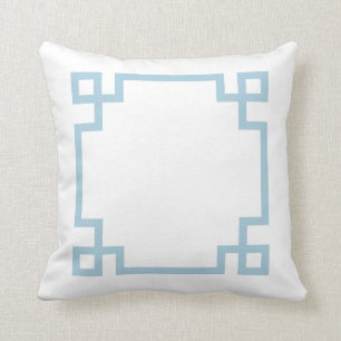 Coussin Clé grecque bleu ciel et blanc